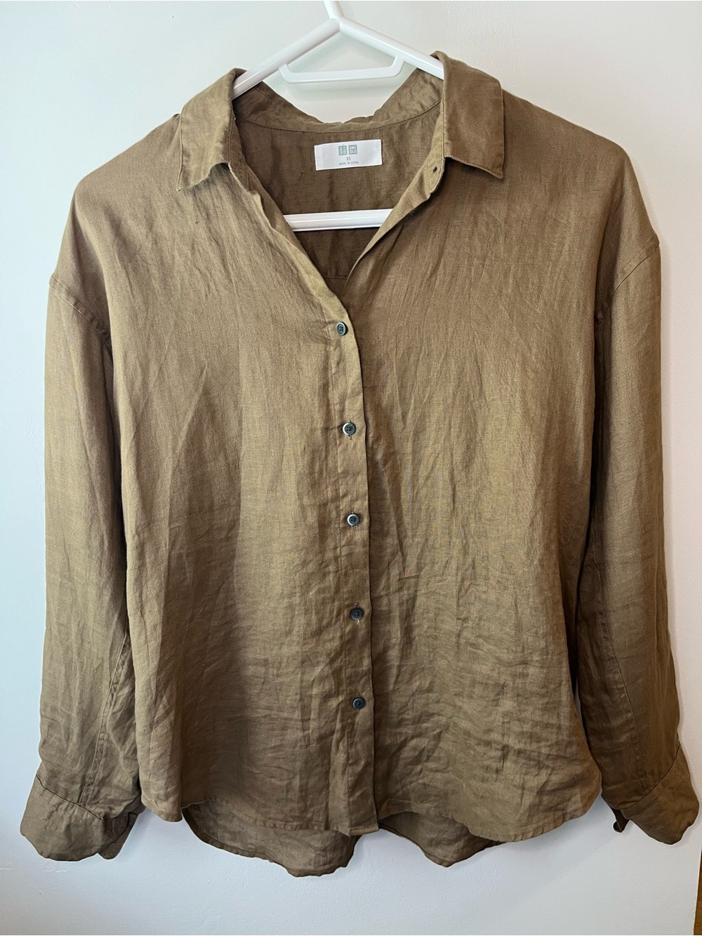 UNIQLO 100% Linen Button-Down Shirt - Light Brown - XS